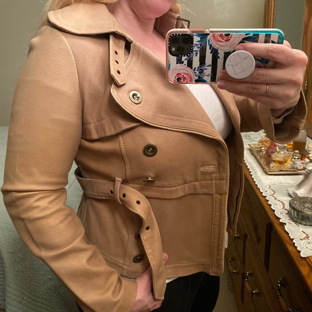 BEBE Leather Jacket With Belt